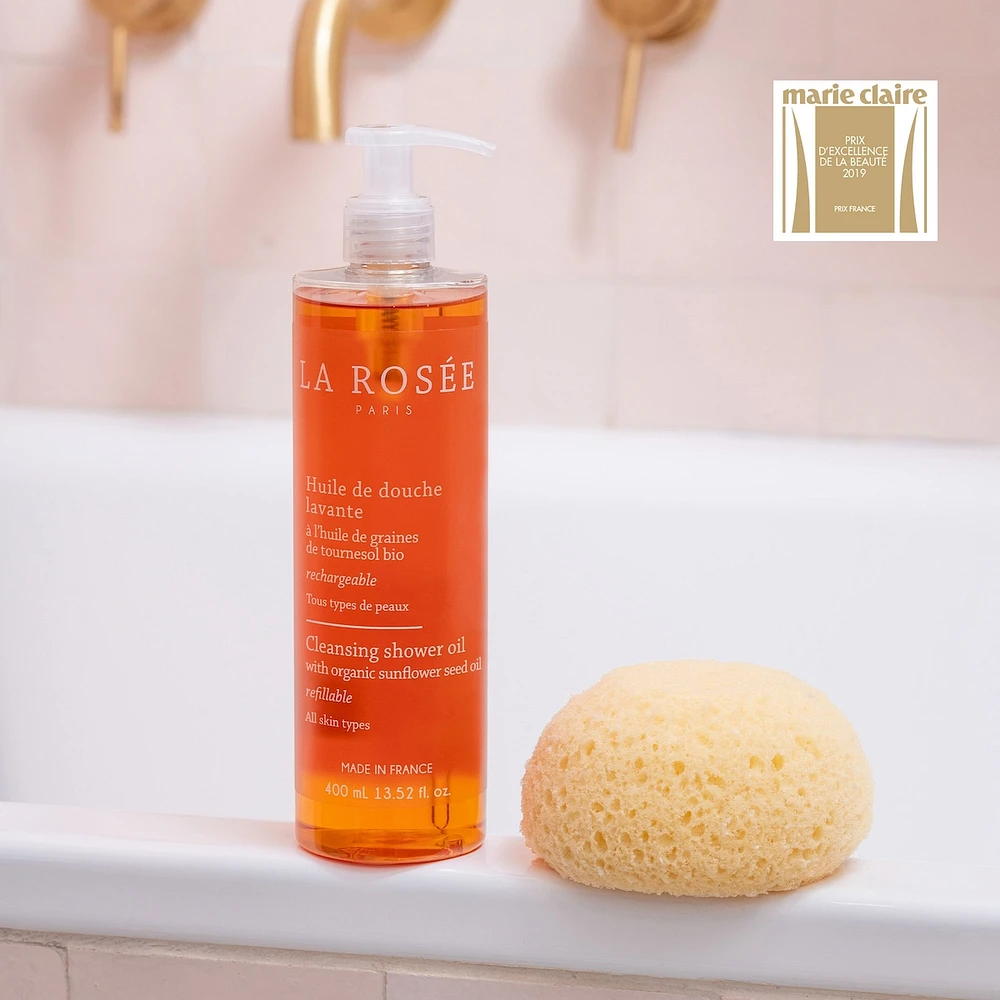 Cleansing shower oil with organic sunflower seed oil