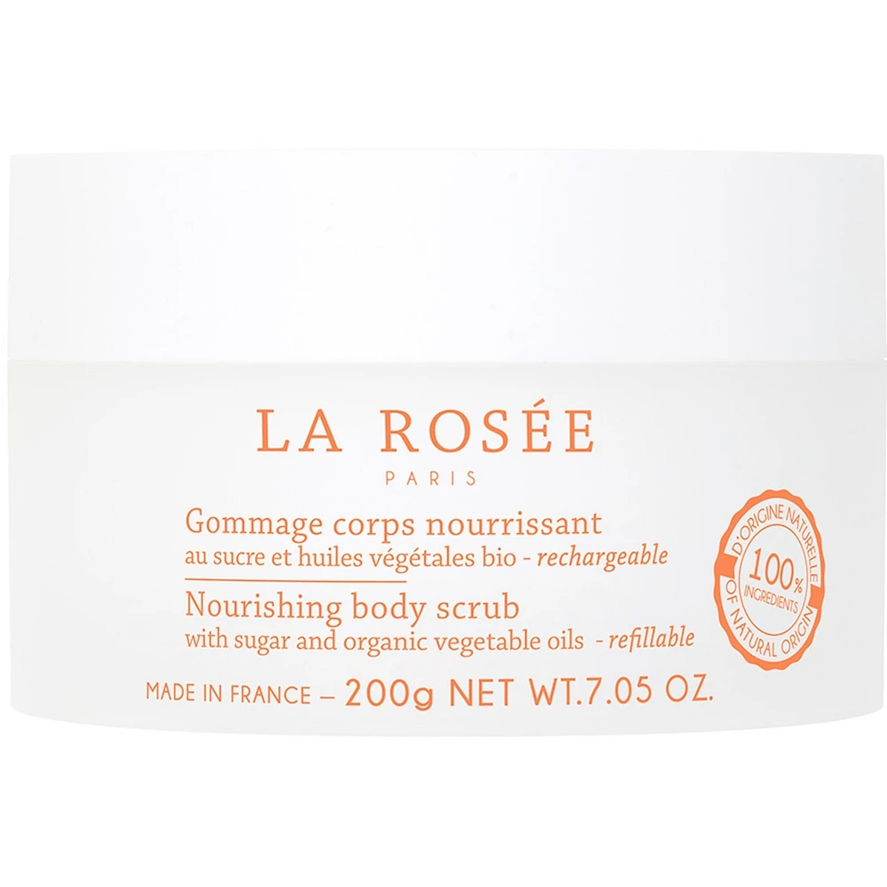 Refillable nourishing body scrub with sugar and organic vegetal oils