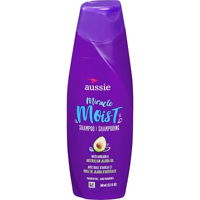 Aussie Miracle Moist with Avocado & Jojoba Oil, Paraben Free Shampoo, 360 mL