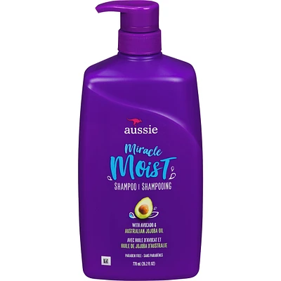 Aussie Paraben-Free Miracle Moist Shampoo w/ Avocado & Jojoba Oil For Dry Hair, 778 mL