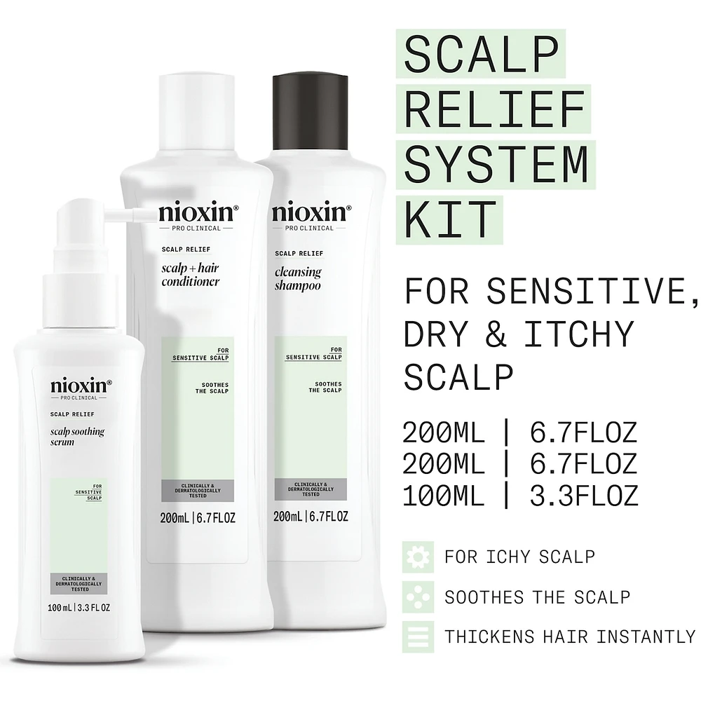 Nioxin Scalp Relief System - Hair Products for Sensitive, Itchy Scalp - Includes Shampoo 200 ml, Conditioner 200 ml and Scalp Treatment 100 ml
