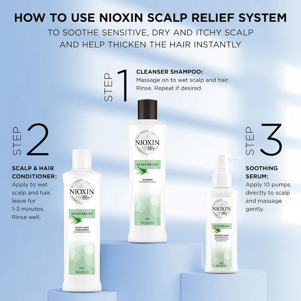 Nioxin Scalp Relief System - Hair Products for Sensitive, Itchy Scalp - Includes Shampoo 200 ml, Conditioner 200 ml and Scalp Treatment 100 ml