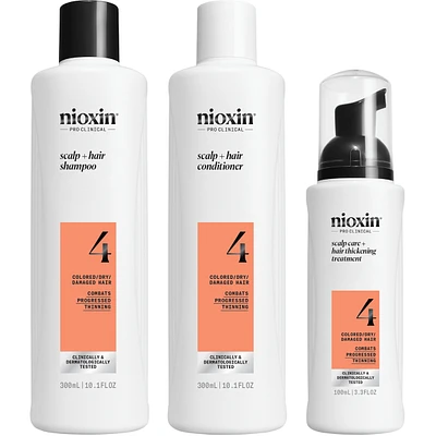 Nioxin Scalp + Hair Thickening System 4 - for Colored Or Dry Damaged Hair with Progressed Thinning - Includes Shampoo 300 ml, Conditioner 300 ml and Scalp Treatment 100 ml