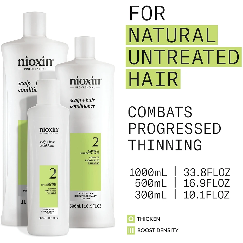Nioxin System 2 Scalp + Hair Thickening Conditioner for Natural with Progressed Thinning, 1L