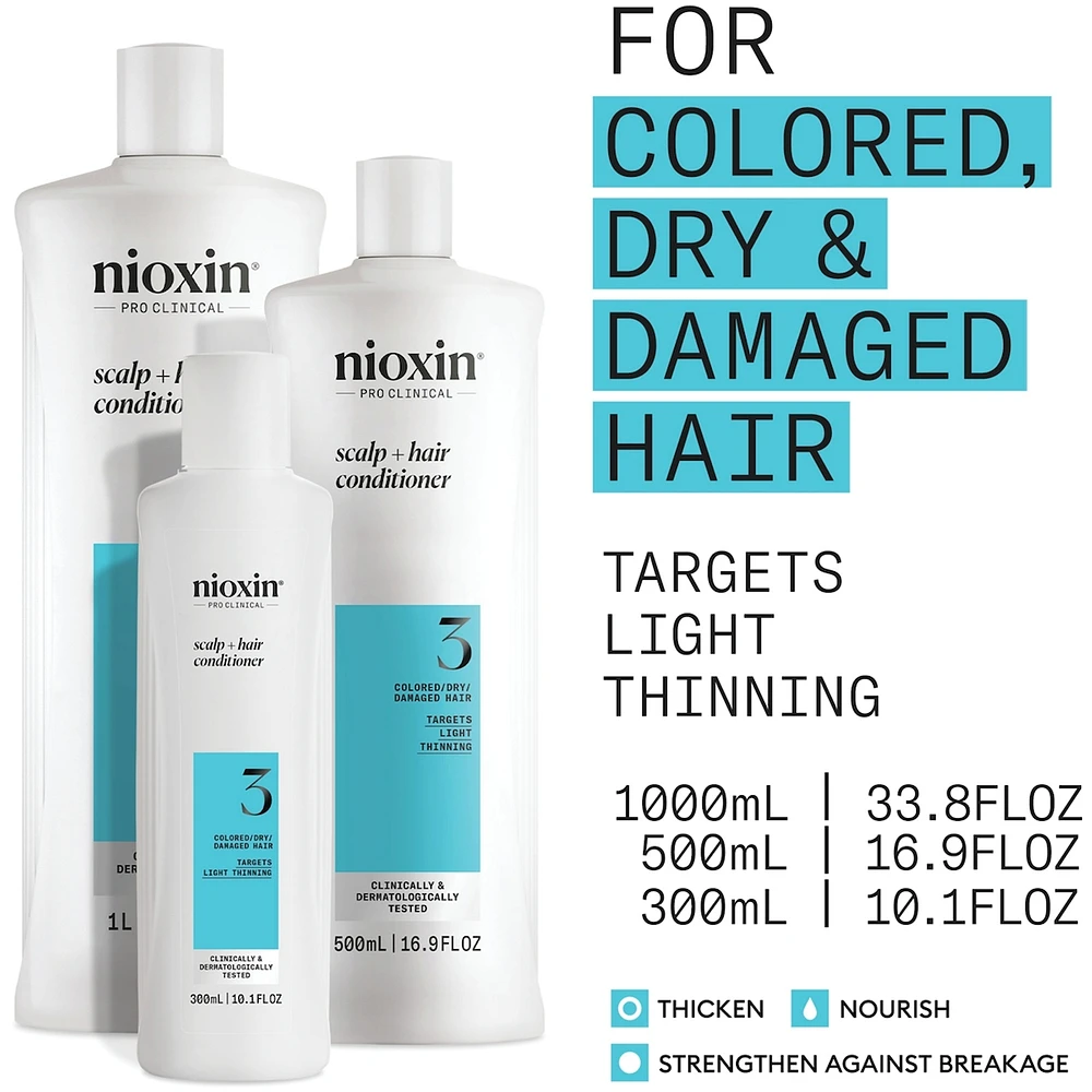 Nioxin System 3 Scalp + Hair Thickening Conditioner for Damaged with Light Thinning, 1L
