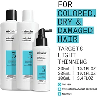 Nioxin Scalp + Hair Thickening System 3 Kit - for Colored Or Dry Damaged Hair with Light Thinning - Includes Shampoo 300 ml, Conditioner 300 ml and Scalp Treatment 100 ml