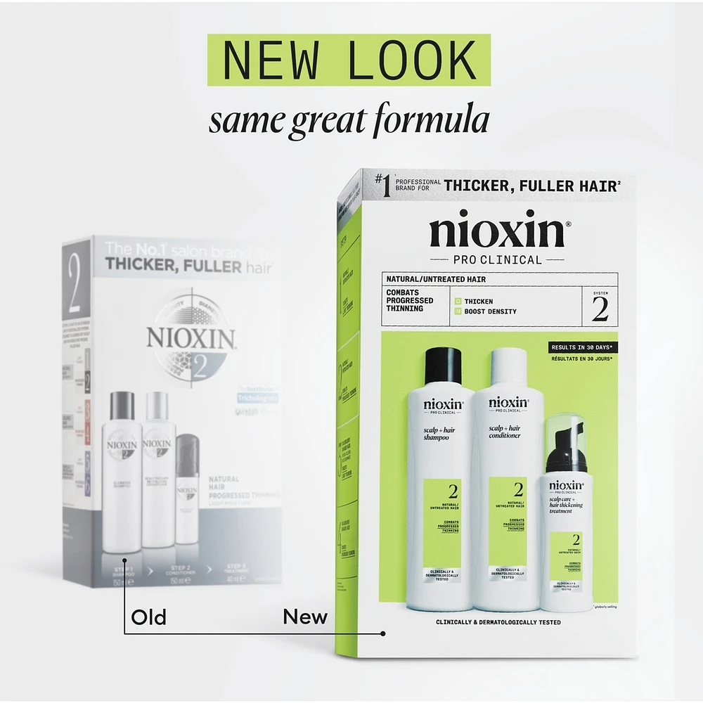 Nioxin Scalp + Hair Thickening System 2 Kit - for Natural Hair with Progressed Thinning - Includes Shampoo 300ml, Conditioner 300ml and Scalp Treatment 100ml