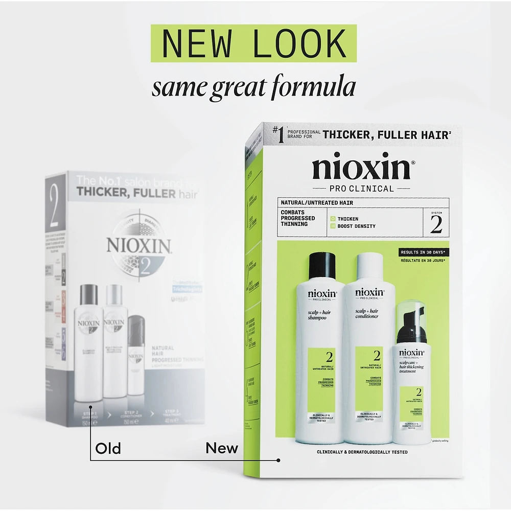 Nioxin Scalp + Hair Thickening System 2 - for Natural Hair with Progressed Thinning - Includes Shampoo 150ml, Conditioner 150ml and Scalp Treatment 50ml