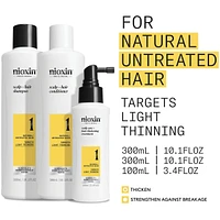 Nioxin Scalp + Hair Thickening System 1 Kit - for Natural Hair with Light Thinning - Includes Shampoo 300ml, Conditioner 300ml and Scalp Treatment 100ml