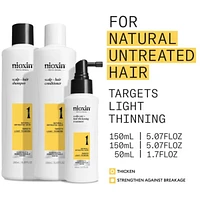 Nioxin Scalp + Hair Thickening System 1 - for Natural Hair with Light Thinning - Includes Shampoo 150ml, Conditioner 150ml and Scalp Treatment 50ml