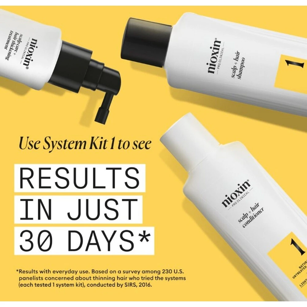 Nioxin Scalp + Hair Thickening System 1 - for Natural Hair with Light Thinning - Includes Shampoo 150ml, Conditioner 150ml and Scalp Treatment 50ml