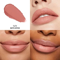 Matte Lipstick, highly pigmented, weightless, 8-hour wear, soft-matte finish, hydrates lips