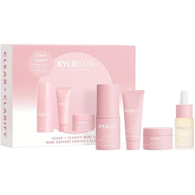 Clean + Clarify mini set, clears & hydrates skin: Foaming Face Wash, Detox Face Mask, Face Moisturizer, and Clarifying Facial Oil