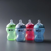 Natural Start Anti-Colic Baby Bottle, Slow Flow, Breast-Like Nipple for a Natural Latch, Anti-Colic Valve, Self-Sterilizing, Fiesta, Pack of 4