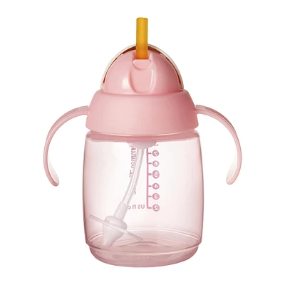 Tommee Tippee Starter Straw Cup, 8oz, Easy Transition Toddler Cup For 6 Months+, with Silicone Weighted Straw and Easy-Hold Handles, Pink, 1 count