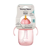 Tommee Tippee Starter Straw Cup, 8oz, gobelet pour enfant de 6 mois et plus, avec paille lestée en silicone et poignées faciles à tenir, rose, 1 pièce