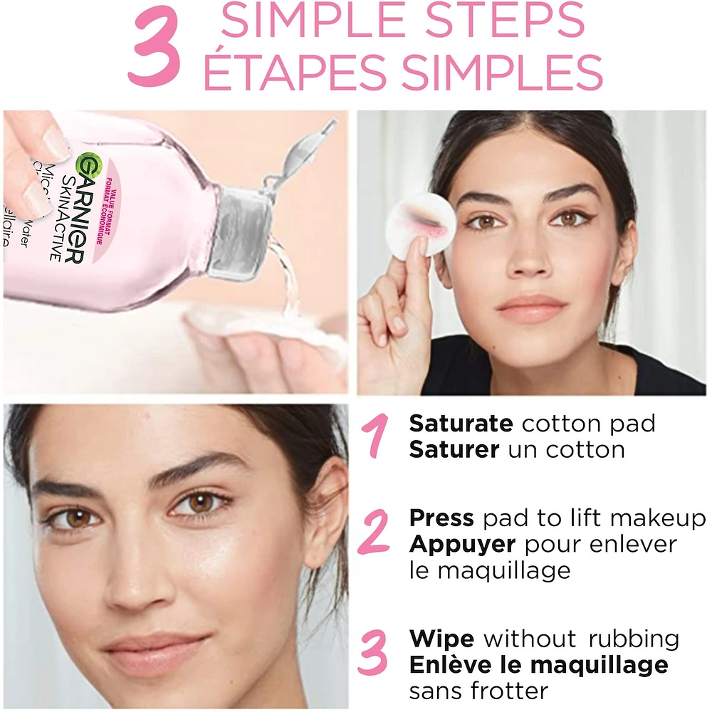 Garnier Micellar Cleansing Water, All-In One Hydrating Makeup Remover + Face Cleanser with Rose Water & Glycerin, Hypoallergenic, Sensitive to Dry Skin, 700 mL