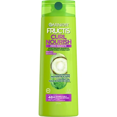 Garnier Fructis Curl Nourish Sulfate-Free Moisturizing Shampoo for All Curl Types, with Coconut Oil and Elasto-Protein, 370mL