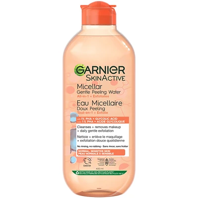 SkinActive Micellar Gentle Peeling Water with 1% PHA + Glycolic Acid + Papaya Extract, Cleanses & Gently Exfoliates Skin, for Normal to Sensitive Skin - 400ml