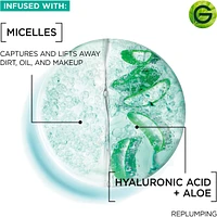 Micellar Cleansing Water, All-In One hydrating and Replumping Remover + Face Cleanser with Hyaluronic Acid & Aloe, hypoallergenic, normal to Sensitive Skin