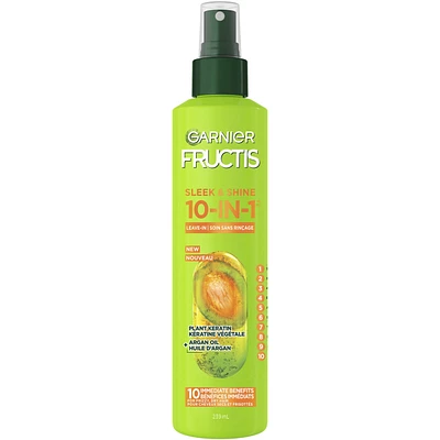 Fructis Sleek & Shine, 10-In-1 Repairing Leave-In Spray For Frizzy & Dry Hair with Heat Protection, With Argan Oil and Plant Keratin