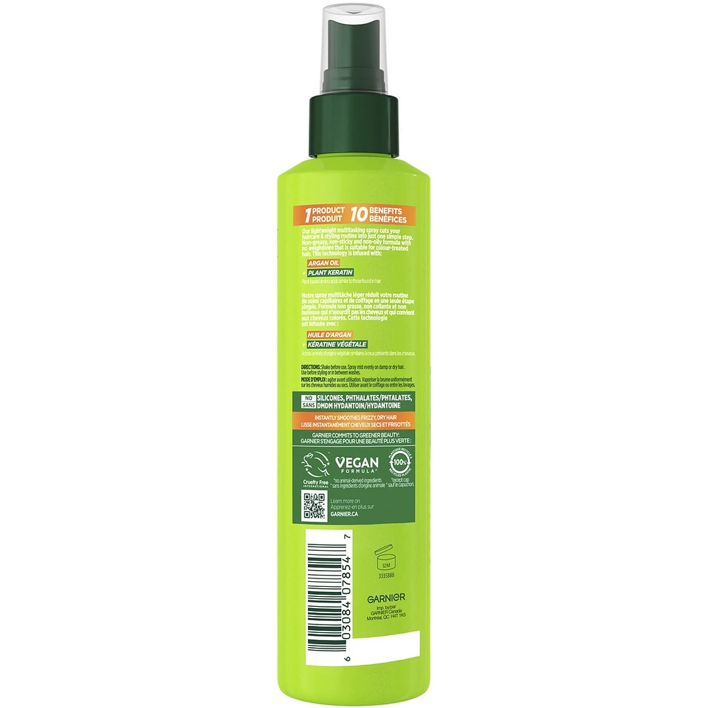 Fructis Sleek & Shine, 10-In-1 Repairing Leave-In Spray For Frizzy & Dry Hair with Heat Protection, With Argan Oil and Plant Keratin