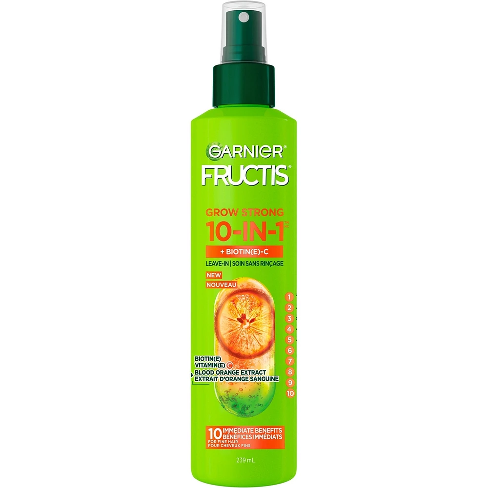 Fructis Grow Strong Thickening 10-in-1 Spray for Fine Hair, Heat Protectant, with Vitamin C