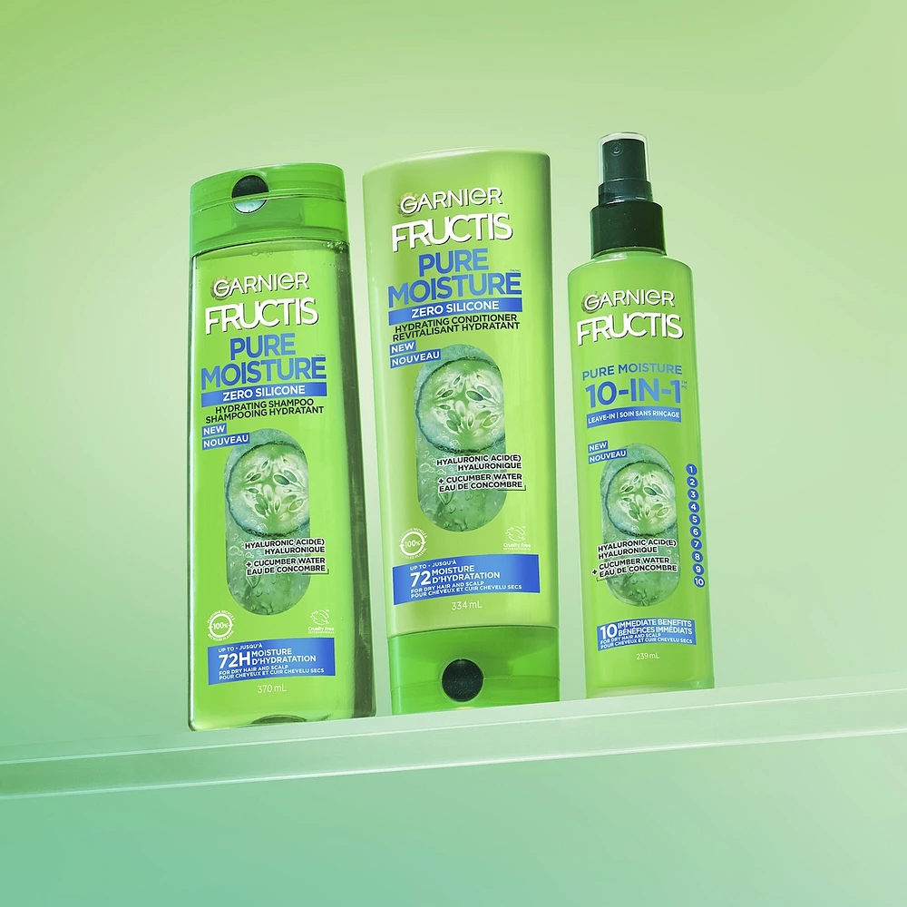 Fructis Pure Moisture Hydrating Conditioner, for 72 hours of moisture for Dry Hair and Scalp, with Hyaluronic Acid and Cucumber Water