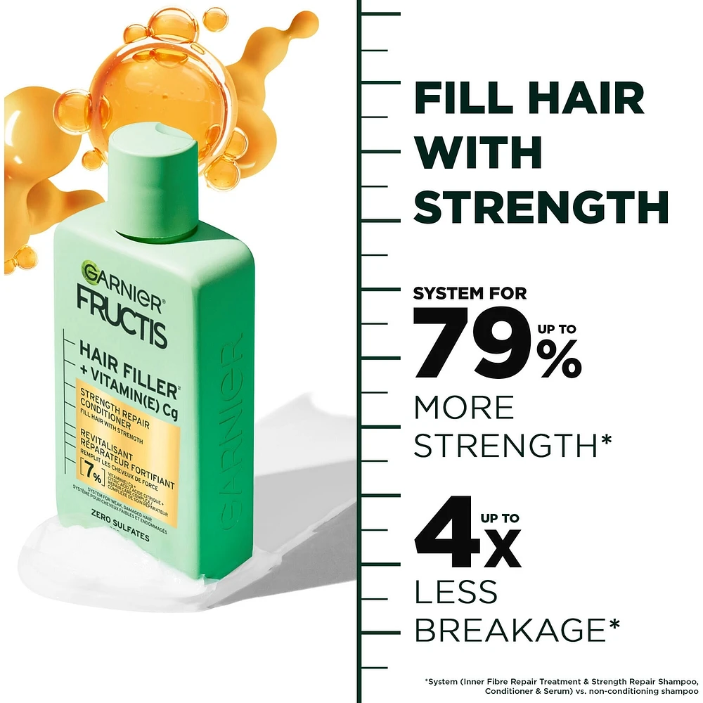 Fructis Hair Filler + Vitamin C Strength Repair Sulfate-Free Conditioner, for Weak Damaged Hair, up to 4X Less Breakage & 79% More Strength