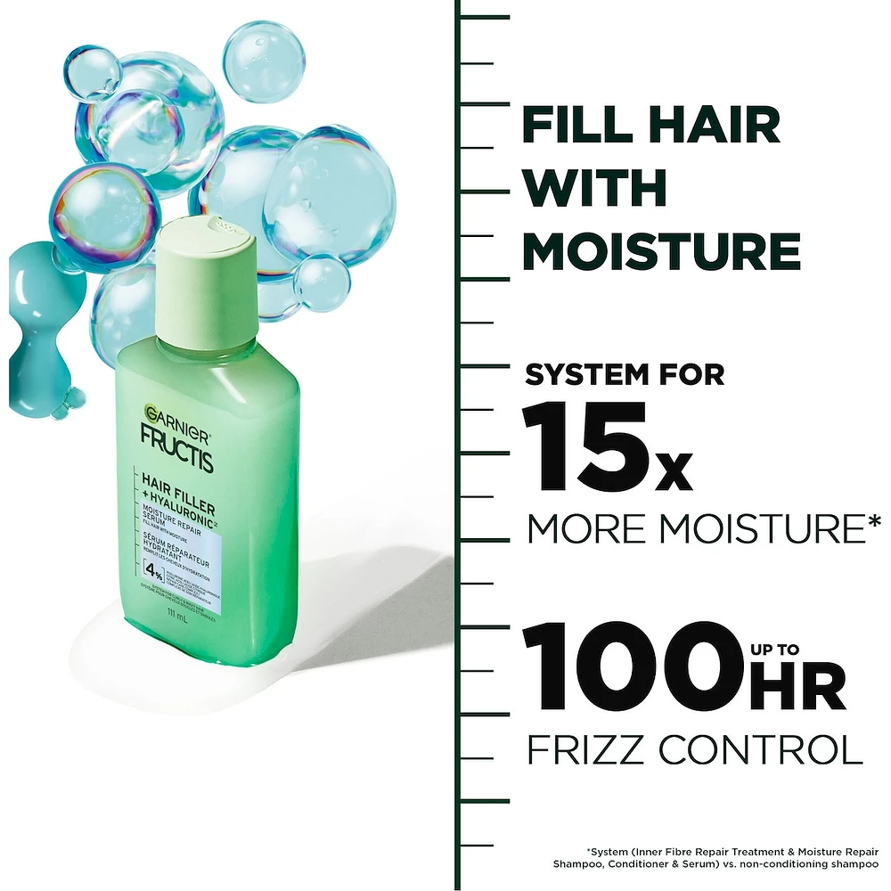 Fructis Hair Filler + Hyaluronic Acid Moisture Repair Sulfate-Free Serum, for Curly and Wavy Hair, up to 15X More Moisture & 100 Hours of Frizz Control