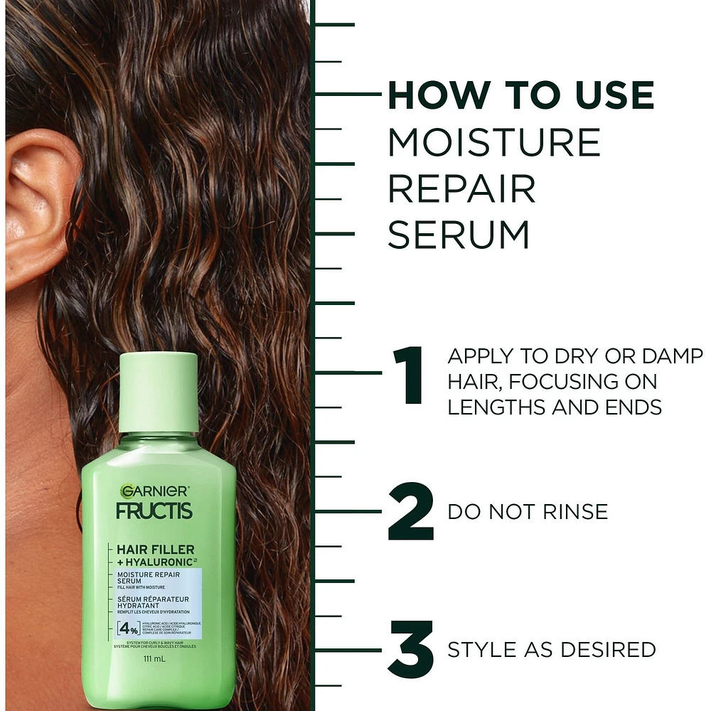Fructis Hair Filler + Hyaluronic Acid Moisture Repair Sulfate-Free Serum, for Curly and Wavy Hair, up to 15X More Moisture & 100 Hours of Frizz Control