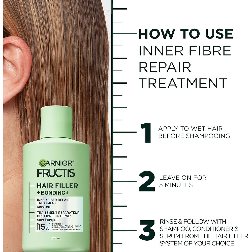 Fructis Hair Filler + Bonding Fiber Repair Pre-Shampoo Treatment, For Damaged Hair, Repairs & Strengthens Broken Bonds, Fills Hair with Strength 7 Layers Deep