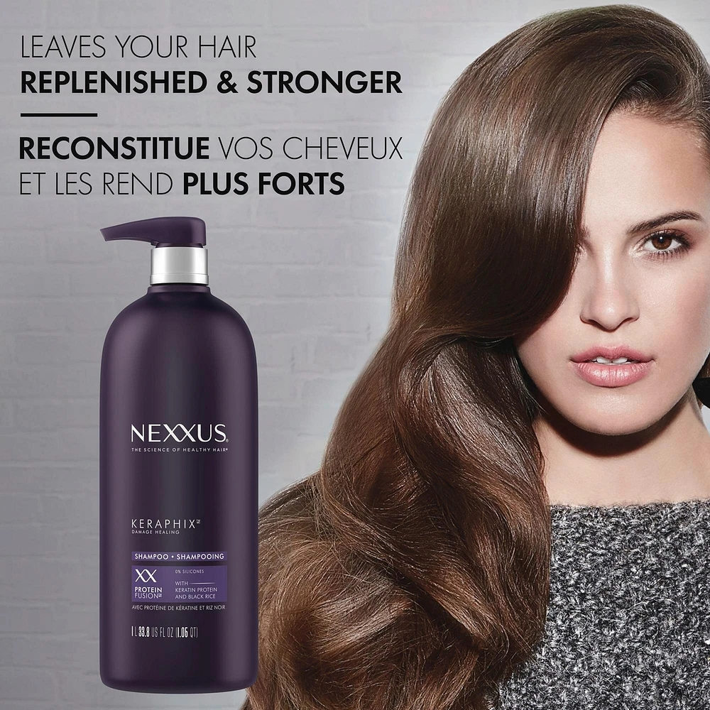 Nexxus Keraphix Damage Healing Shampoo for damaged, dry hair With ProteinFusion with keratin protein and black rice 1 L