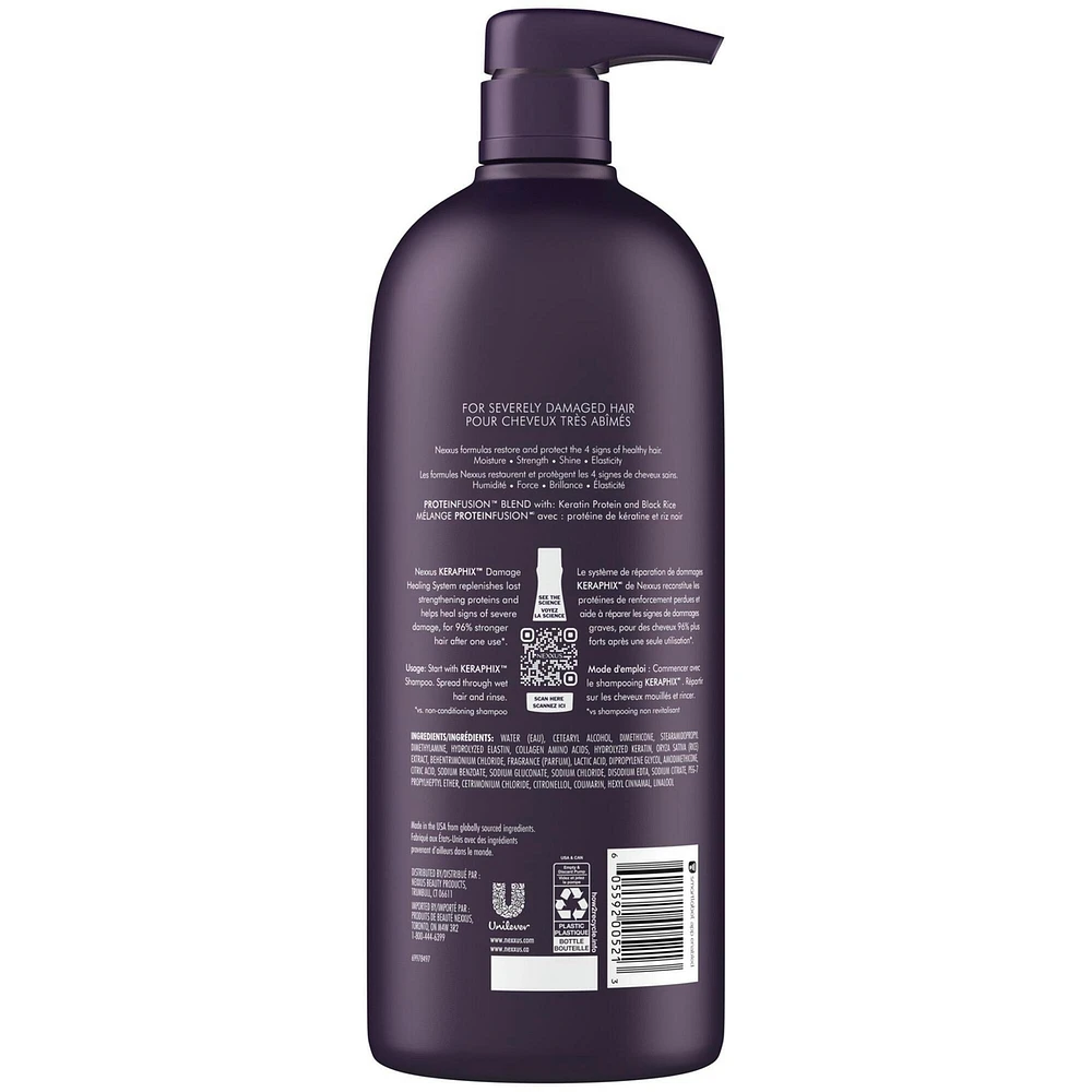 Nexxus Keraphix Damage Healing Conditioner for damaged, dry hair with ProteinFusion with keratin protein and black rice 1 L