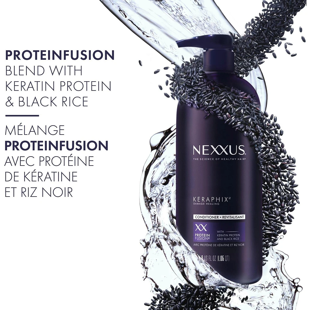 Nexxus Keraphix Damage Healing Conditioner for damaged, dry hair with ProteinFusion with keratin protein and black rice 1 L