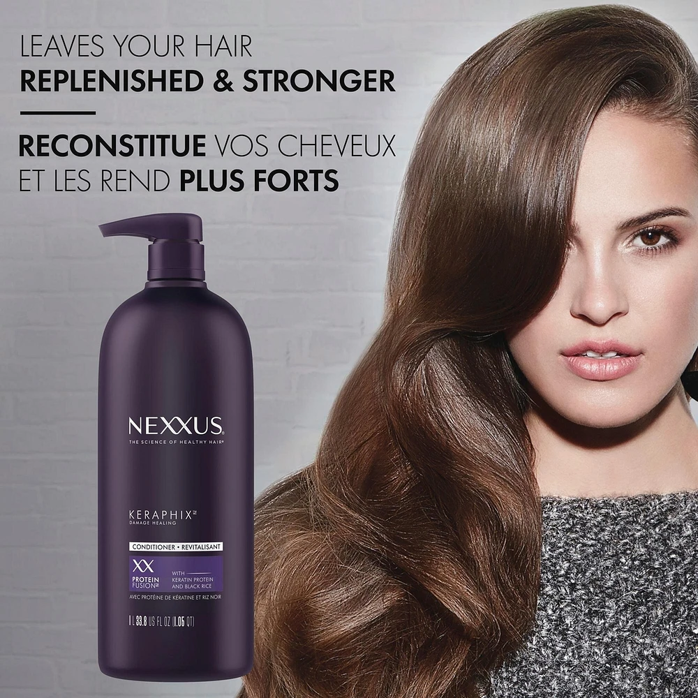 Nexxus Keraphix Damage Healing Conditioner for damaged, dry hair with ProteinFusion with keratin protein and black rice 1 L