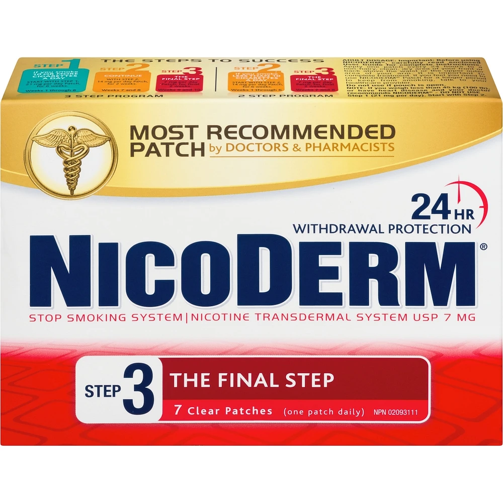 NICODERM® Stop Smoking System, STEP 3, 7 clear patches (one patch daily) 7 mg/day