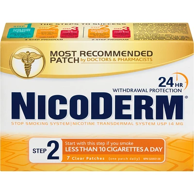 NICODERM® Stop Smoking System, STEP 2, 7 clear patches (one patch daily) 14 mg/day