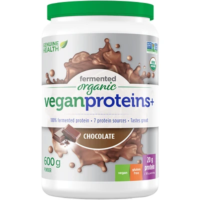 Fermented Organic Vegan Proteins+, Natural Chocolate Protein Powder, 20g Protein