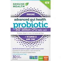 Advanced Gut Health Daily Probiotic Immune + Vitamin D and Zinc, 50 Billion CFU, 15 Diverse Strains, Vegan Delayed-release Capsules