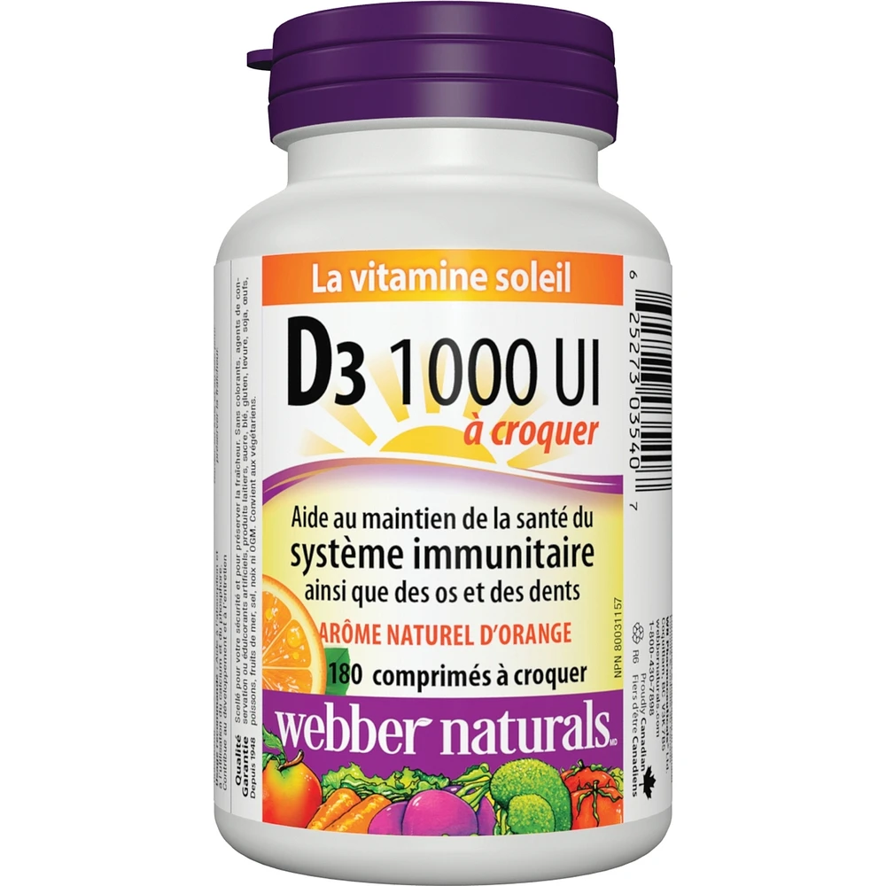 Vitamin D3 Chewable 1000 IU, Natural Orange Flavour