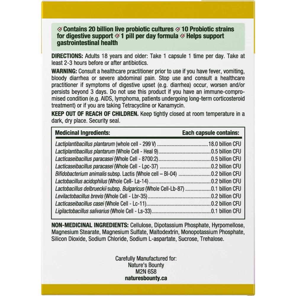 Probiotic, 20 Billion Live Probiotic Cultures