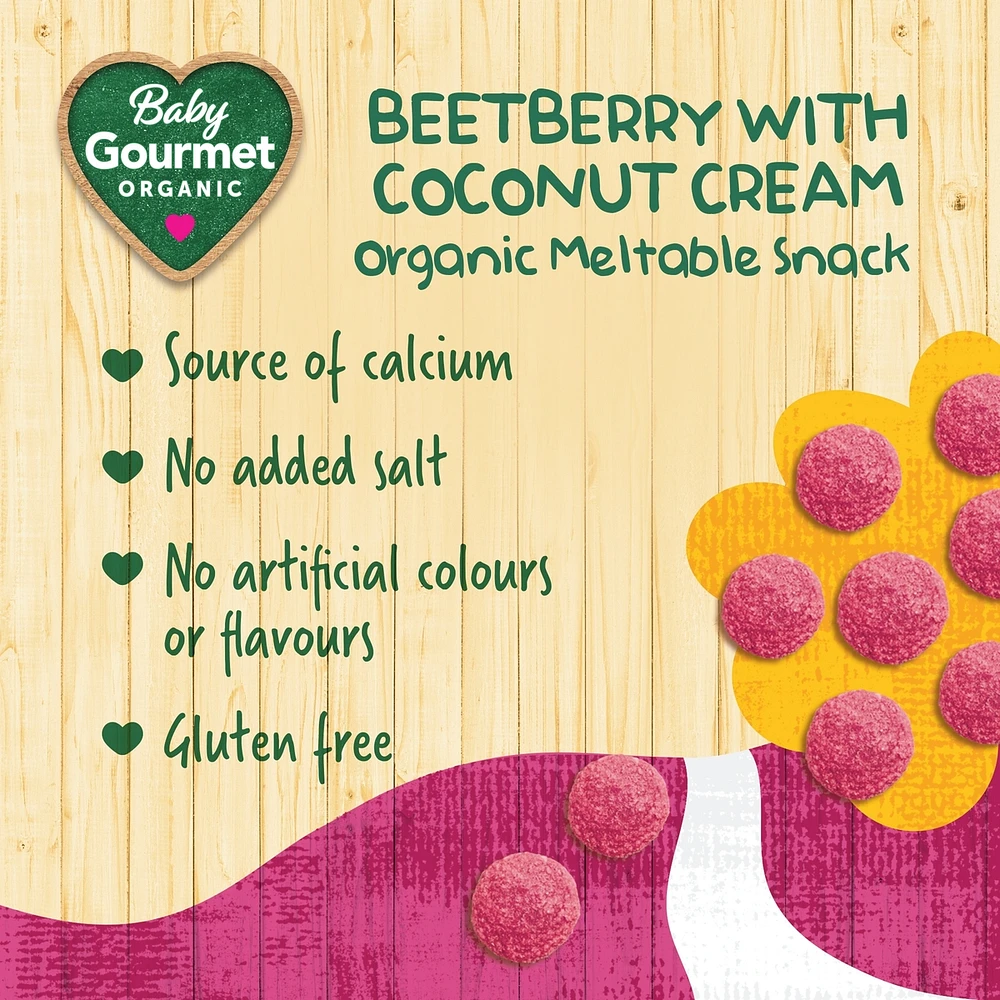 Baby Gourmet Meltable Mushies Beetberry with Coconut Cream organic baby snack