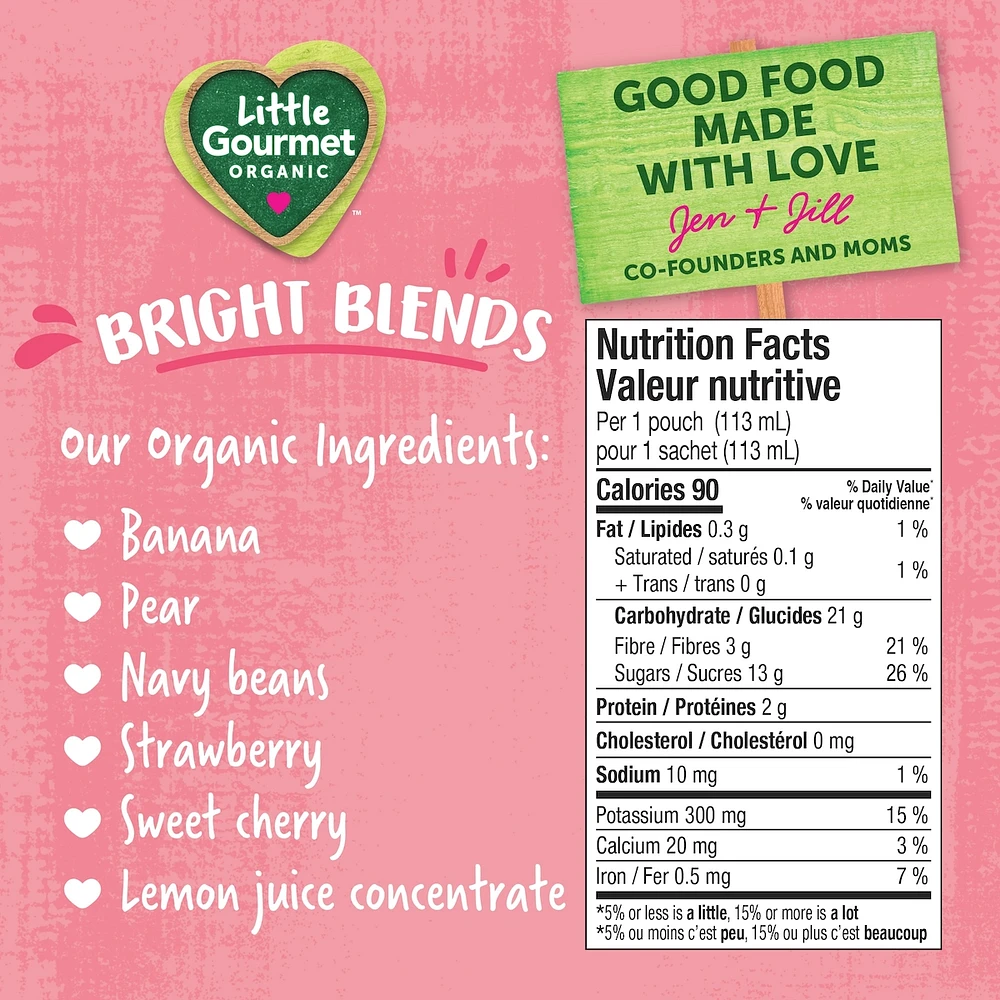 Little Gourmet Organic Toddler Snack Bright Blends Pear Cherry Spinach Chia