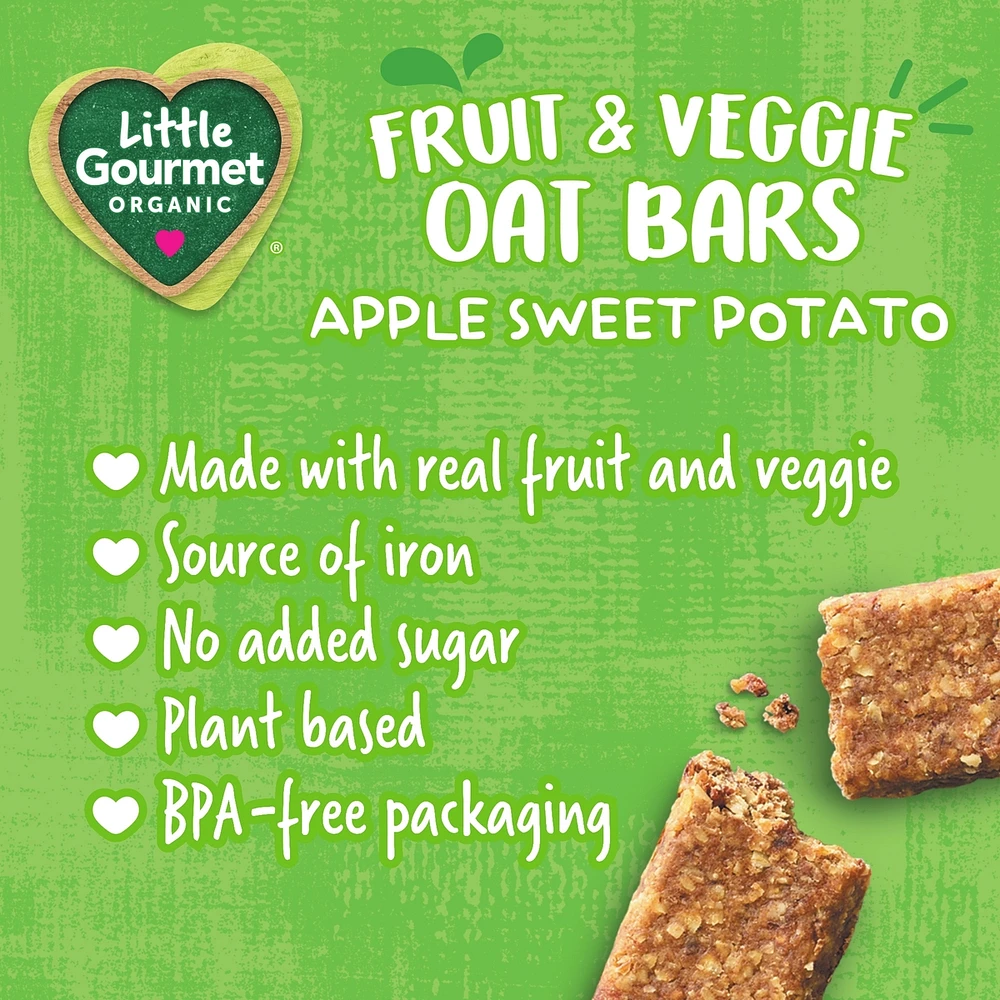 Little Gourmet Organic Fruit & Veggie Oat Bars Apple Sweet Potato Toddler Snack