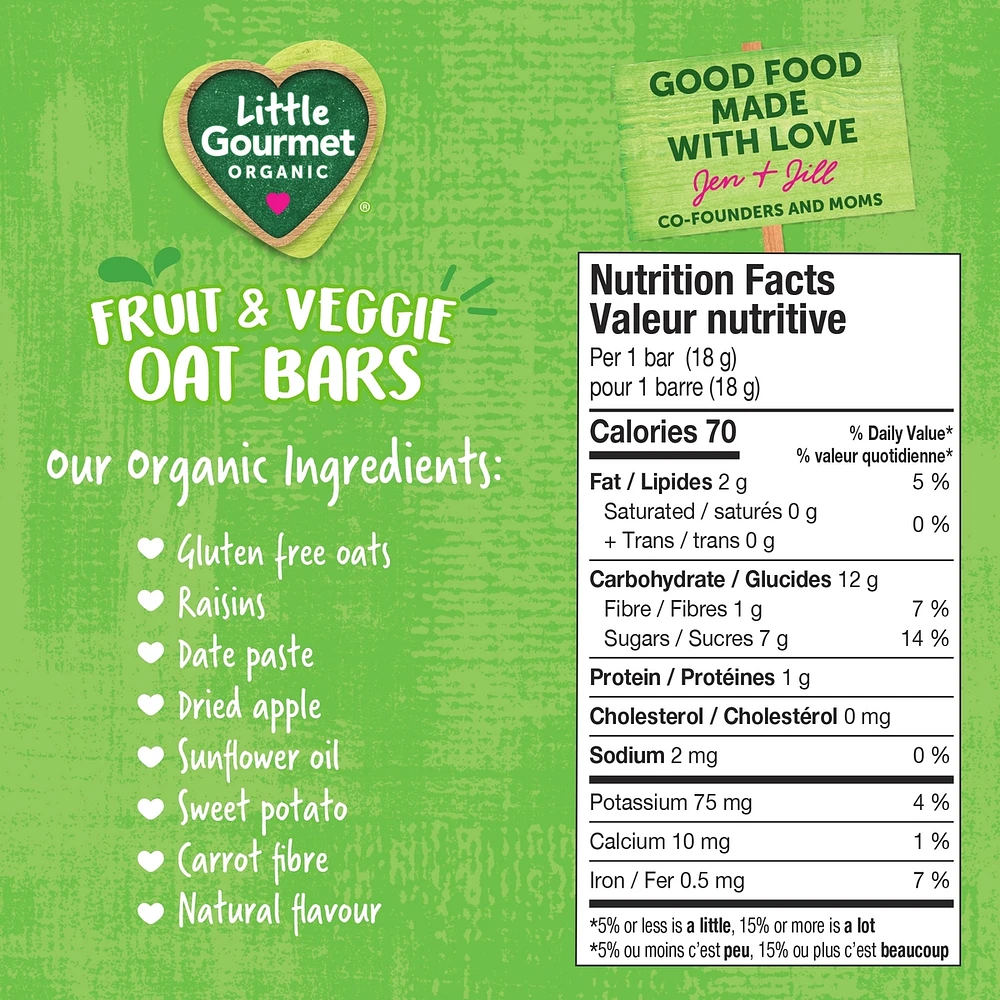 Little Gourmet Organic Fruit & Veggie Oat Bars Apple Sweet Potato Toddler Snack
