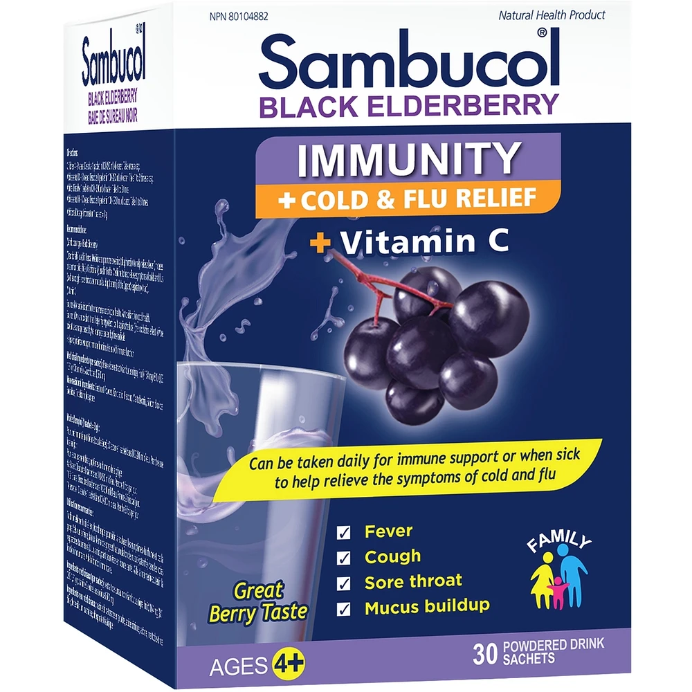 Sambucol Powdered Drink Immunity Cold & Flu Relief + Vitamin C