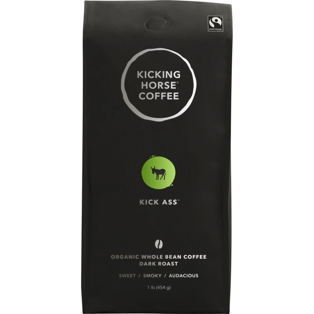 Organic Fairtrade Dark Roast Whole Bean Coffee, Kick Ass