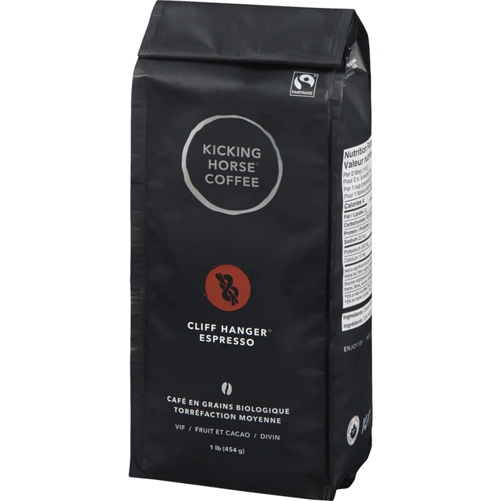 Organic Fairtrade Medium Roast Whole Bean Coffee, Cliff Hanger Espresso