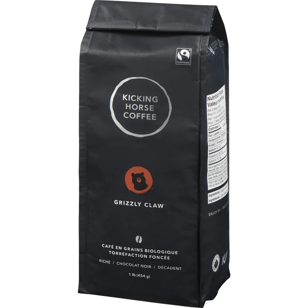 Organic Fairtrade Dark Roast Whole Bean Coffee, Grizzly Claw